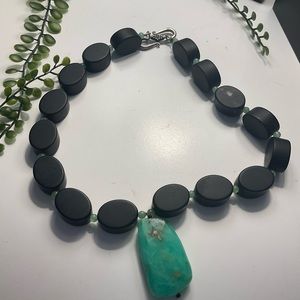 Turquoise and obsidian STERLING and Vintage make this 122 gram necklace a wonder